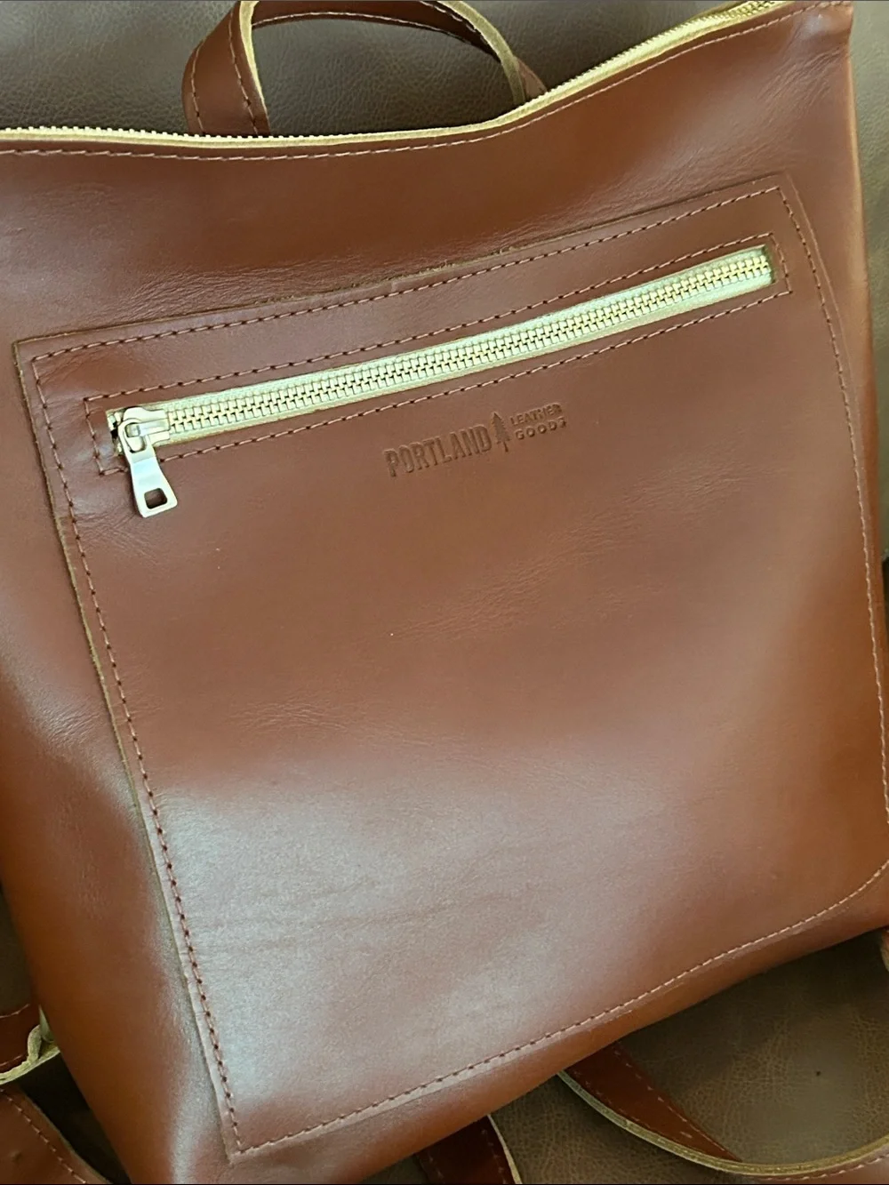 Portland Leather Brown Leather Backpack with Gold Zipper